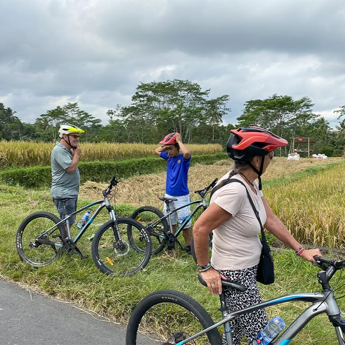 Downhill cycling through Bali village and plantation